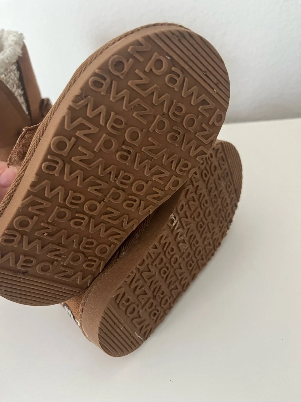 PAWZ Brown Kids Fleece-Lined Winter Boots with Pom Detail